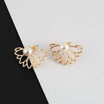 El Regalo Lotus Flower Pearl Ear Jacket Earrings for Women & Girls - Front Back Double-Sided Hollow Lotus Flower Stud Earrings - Elegant Ear Cuffs with Pearl Design - 2 Wearing Styles (Gold)