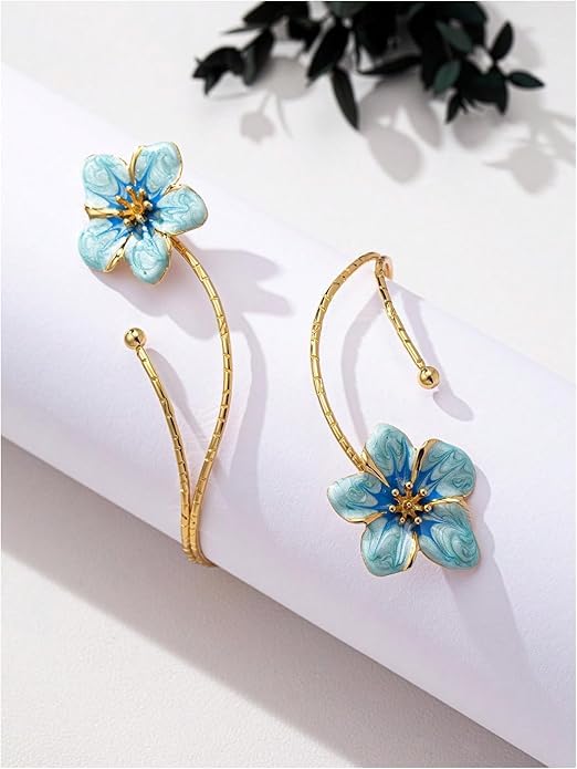 El Regalo Floral Enamel Armlet/Bajuband for Women & Girls - Adjustable Gold-Plated Upper Arm Cuff Bracelet | Bohemian Armlet for Weddings, Festivals & Dance Performances (Blue)