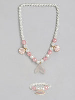 El Regalo 2PC Girls Mermaid Princess Necklace & Bracelet Set Costume Jewelry (Pink Mermaid Jewelry)