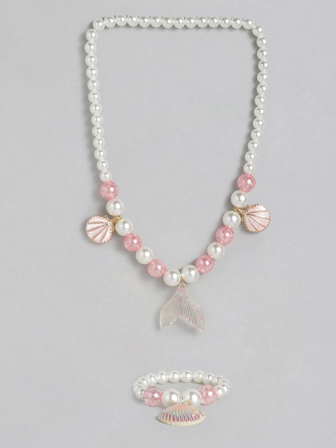 El Regalo 2PC Girls Mermaid Princess Necklace & Bracelet Set Costume Jewelry (Pink Mermaid Jewelry)