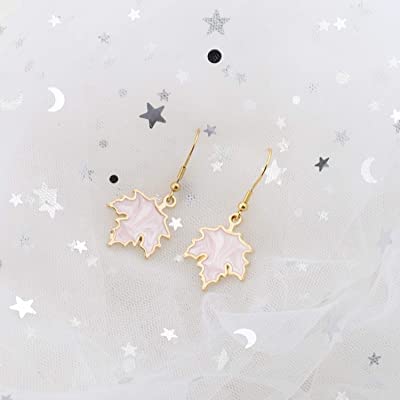 El Regalo 1 Pair Enamel Fall Maple Leaves Hypoallergenic Drop Earrings for Girls/Teens/Women (Pink Maple Leaves)