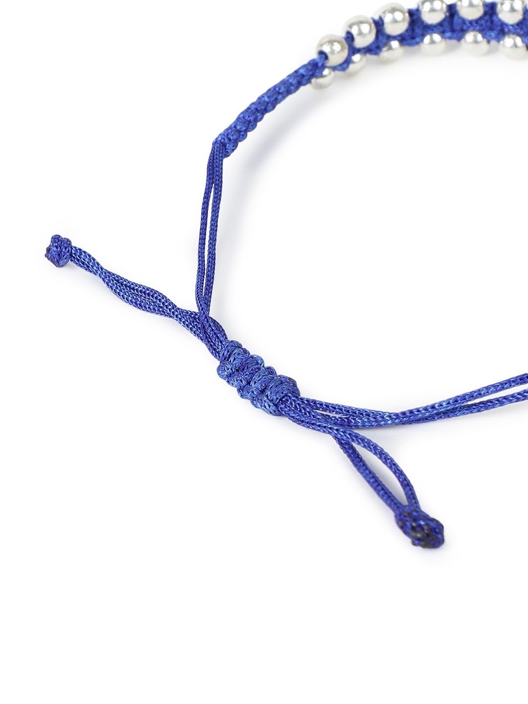 El Regalo Hand Woven Evil Eye Unisex Bracelet - Handmade with Golden & Silver Beads (Silver Blue)