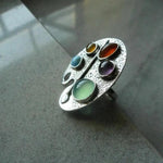 El Regalo Artistic Painter's Palette Finger Ring - Silver Plated Adjustable Ring with Multicolor Stone Cabochons - Unique Bohemian Jewelry for Women & Girls