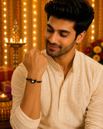El Regalo Crescent Moon Evil Eye Bracelet Rakhi for Brother with Roli Chawal in Gift Box (Moon Evil Eye- Black)