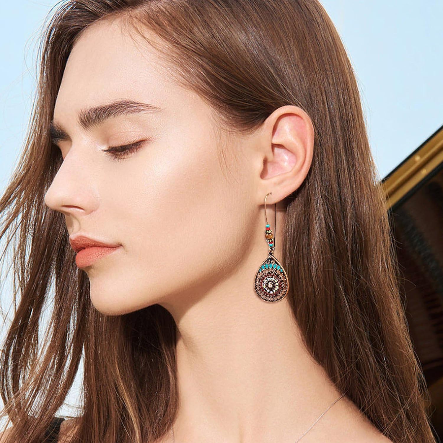 El Regalo 3 Pairs Earrings Combo of Vintage Bohemian Dangle Earrings for Women, 3-Pair Multi-Pack, Handmade Retro Tribal Drop Jewelry, Ethnic Bronze & Silver Tone Statement Earrings (Style-7)