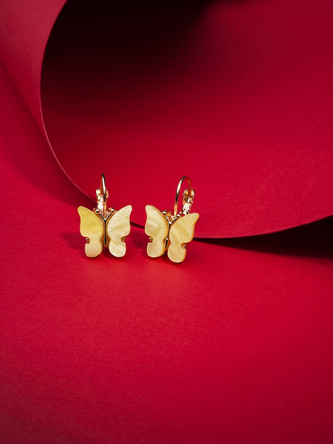 El Regalo Cute 2 Pairs Butterfly Lever Hook Earrings Combo for Girls & Women- Elegant Small Butterfly Hoop Earrings- Gift for Girls/Her (Yellow & Blue)