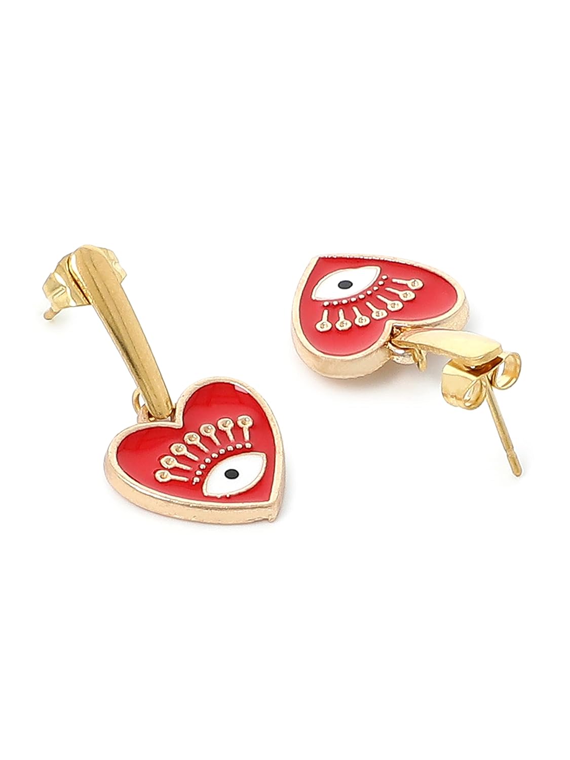 El Regalo 2 Pairs Evil Eye Hypoallergenic Dangle Heart, Star, Rainbow Studs/Hook Earrings - Handcrafted Golden Enamel Evil Eye Earrings for Girls & Women (Option- 2)