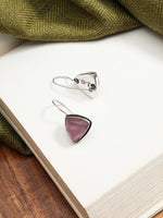 El Regalo 925 Silver Plated Hook Earrings for Women- Elegant Cushion Pyramid Half Bezel Stones (Pink)