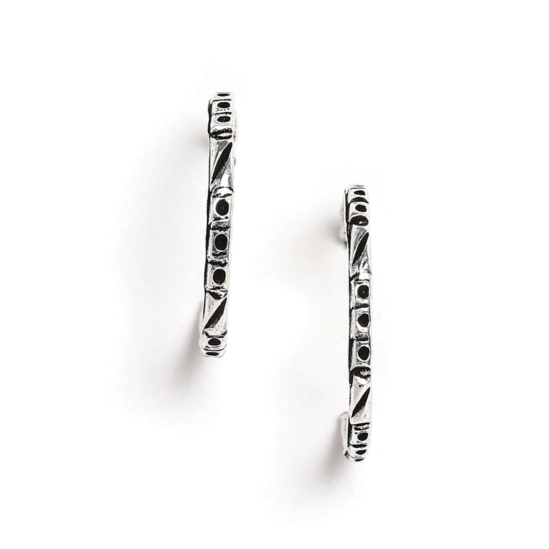 El Regalo 2 Pairs Tribal Oxidized Half Hoop Earrings, Huggie Earrings- Hammered Bohemian Oxidized German Silver Baali Earrings (Option-6)