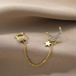 El Regalo 1 Pair CZ Moon Star Chain Cuff, Ear Clips, Ear Wraps Earrings- Crystal Crescent, Northstar Stud Earrings for Women/Girls