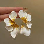 El Regalo Big Floral Statement Earrings for Women | White Yellow Oil Drip Enamel Flower Earrings | Irregular Petal Leaf Design | Bold Fashion Earrings for Party, Vacation & Western look
