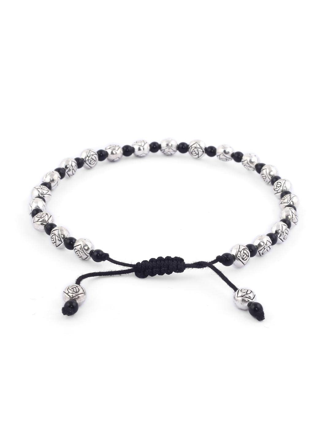 El Regalo Oxidized German Silver Thread Adjustable Beaded Bohemian Fashion Charm Anklets for Women & Girls | 1 Leg Anklets for Girls & Women (1 PC) (Flower Beads Anklet)