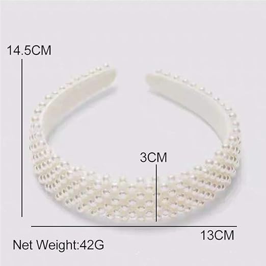 El Regalo Elegant White Pearl Wide Headband - Handmade Bridal Hairband, Fancy Wedding & Party Headwear for Women & Girls