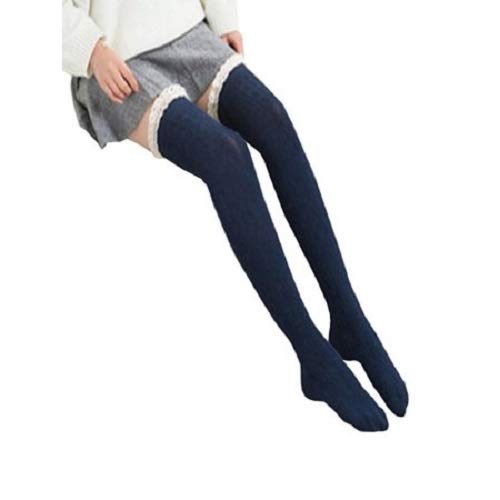 El Regalo Women Cotton Knit Boot Socks, Knee High Tube Socks with Lace Trim for women & Teens (Black)