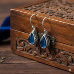 El Regalo Small Vintage Teardrop Earrings for Girls & Women- Elegant Filigree Carved Boho Dangle Earrings, Cut Stone Drop Earrings, Jewelry Gift (Blue)