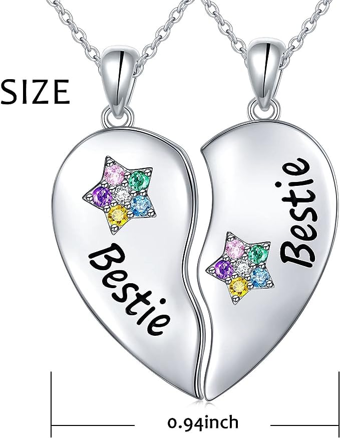 El Regalo 2 Pcs Best Friends Stones Stars Heart Matching Bestie Pendant Necklaces For Bff/Soul Sisters/Best Friends For Girls (Non Magnetic)