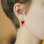 El Regalo 1 Pair Double Love Heart Drop Earrings- Valentine's Day Gift- Two Tone Oil Drop Heart Dangle Earrings for Girls & Women (Red + Pink)