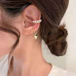 FUTIMELY Pearl Hoop Earrings Heart Chain Ear Cuff, Adjustable Non-Piercing Cartilage Clip On Earrings 2PCS Set for Women