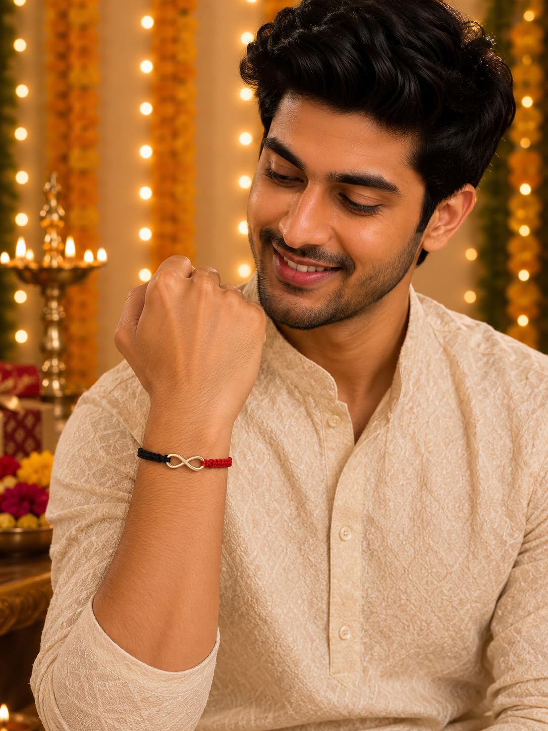 El Regalo 1PC Minimalist Infinity Rakhi for Brother- Simple Infinity Rakhi with Roli Chawal, Rakhi Message Card in Rakhi Gift box for Brother (Red & Black Shade)
