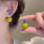 El Regalo 1 Pair Candy Colors 2 Way Beads Earrings- Front-Back Color Clossy Beads Contemporary Earrings for Girls & Women (Musturd Blue)