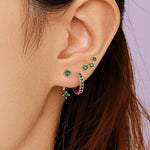 El Regalo 3 Pairs CZ Earrings Set - 14K Gold Plated Dainty Stud & Huggie Small Hoops for Women | Cartilage Earrings for Multiple Piercing | Trendy Stacking Jewellery (Green)