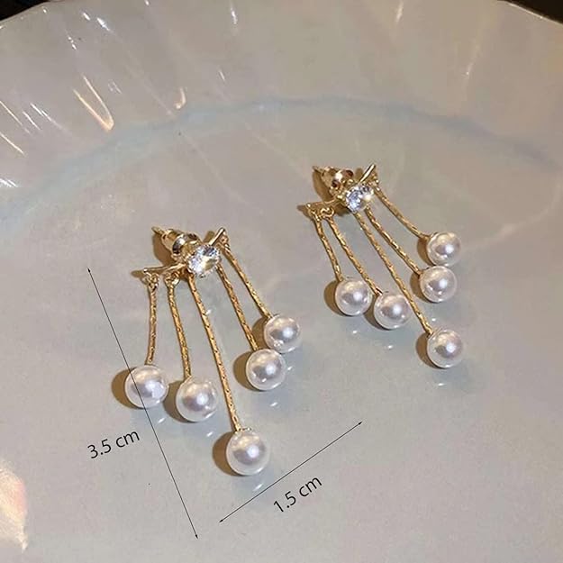 El Regalo 2-in-1 Pearl & Rhinestone Stud Earrings - Elegant Convertible Tassel Earrings for Women & Girls, Fashion Jewelry for Any Occasion