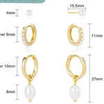 El Regalo 3 Pairs Cartilage Earrings Set for Women & Girls | Gold Plated Pearl Hoop Earrings Combo | Cute Huggie Hoop & Pearl Drop Earrings | Helix, Lobe & Cartilage Earrings Pack