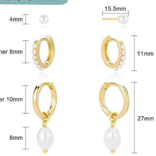 El Regalo 3 Pairs Cartilage Earrings Set for Women & Girls | Gold Plated Pearl Hoop Earrings Combo | Cute Huggie Hoop & Pearl Drop Earrings | Helix, Lobe & Cartilage Earrings Pack