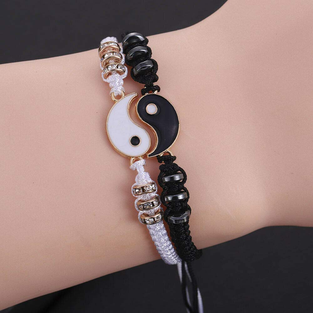 El Regalo "Ying Yang Handmade Macrame Unisex Bracelets Set | Adjustable Bracelet for Best Friends/Couple - Set of 2 (These are NOT Magnetic)