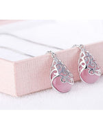 El Regalo Modern Opal Cat's Eye Drop Threader Earrings for Girls & Women - Perfect Valentines Day Gift for Her (Pink Threader)