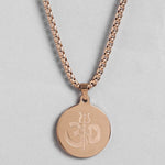 El Regalo AUM OM Pendant Necklace for Men/Boys: Stainless Steel OM Mahadev Damroo Pendant Necklace for Man/Boys (Rose Gold OM)