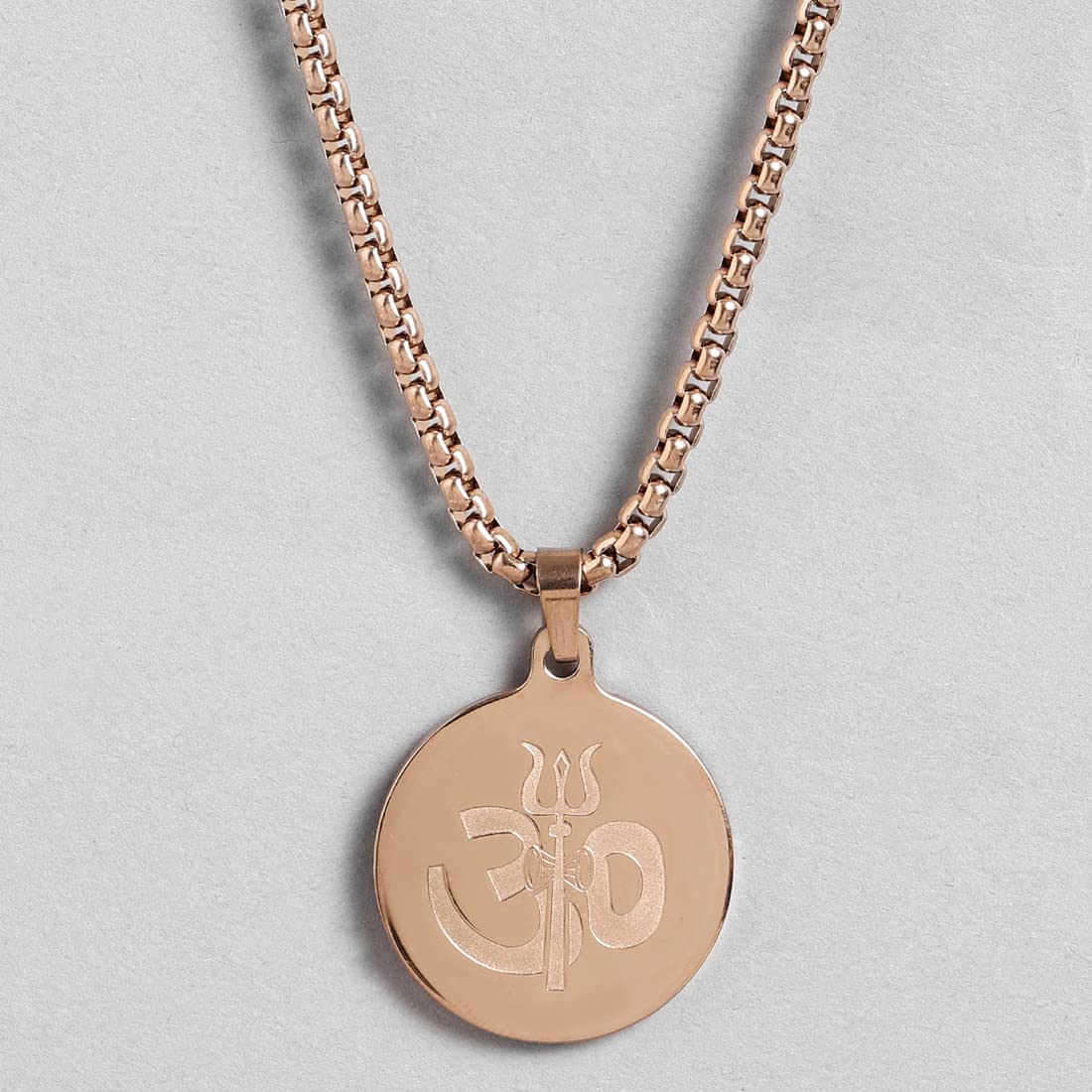 El Regalo AUM OM Pendant Necklace for Men/Boys: Stainless Steel OM Mahadev Damroo Pendant Necklace for Man/Boys (Rose Gold OM)