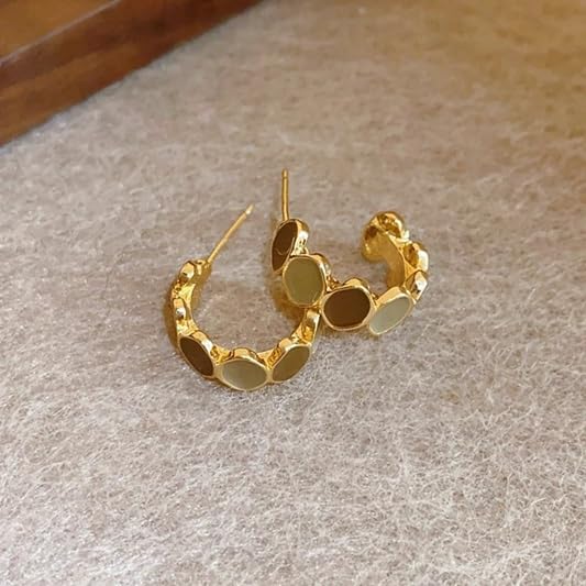 El Regalo 3 Pairs Fashion Maillard Drip Glaze Half Hoop Stud Earrings Combo for Girls & Women - Elegant Gold Plated Modern Enamel Small Hoop Earrings Set (Beige Brown Tones)