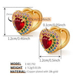 El Regalo 18K Gold Plated Heart Hoop Earrings for Women & Girls | Luxury Colorful Zircon Crystals Heart Hoops | Trendy Hoops Earrings (Ruby Red)