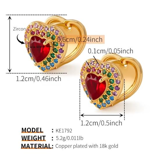 El Regalo 18K Gold Plated Heart Hoop Earrings for Women & Girls | Luxury Colorful Zircon Crystals Heart Hoops | Trendy Hoops Earrings (Ruby Red)