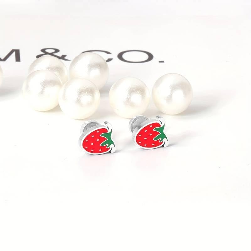 El Regalo 2 Pairs Waterproof Red Strawberry & Cloud Rainbow Stud Earrings for Women Teens Girls - Stainless Steel Hypoallergenic Dainty Small Piercing Earrings Search this page (Gold & Silver- B)