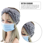 El Regalo Knitted Winter Twist Warm Wool Headband with Buttons for Face Mask Cover for Unisex (Grey)