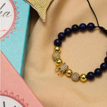 El Regalo 1 PC Natural Stones AD King Crown Rakhi for Brother/Bhai- Designer Handcrafted Natural Stones Rakhi with Roli-Chawal Shagun, Rakhi Message Card in Rakhi Gift Box (Blue & Golden)