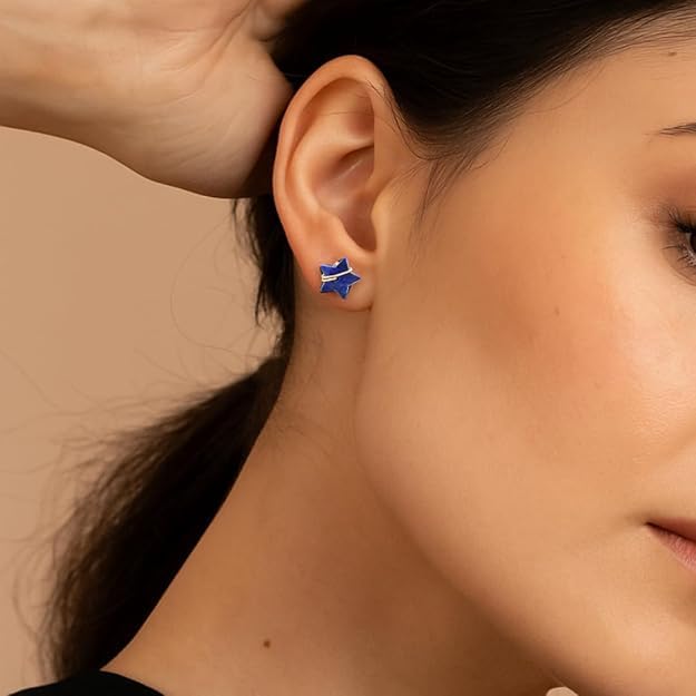El Regalo Natural Stones Star Stud Earrings- Handcfated Wire Wrapped Celestial Star Earrings for Girls & Women (Blue Lapis Lazuli)