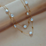 El Regalo Stainless Steel 2in1 Large Pearl Double Layered Pendant Necklace For Girls & Women- Anti Tarnish Pearls Layered Necklace