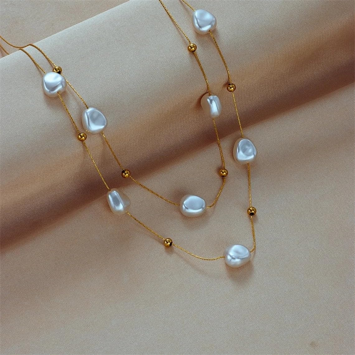 El Regalo Stainless Steel 2in1 Large Pearl Double Layered Pendant Necklace For Girls & Women- Anti Tarnish Pearls Layered Necklace