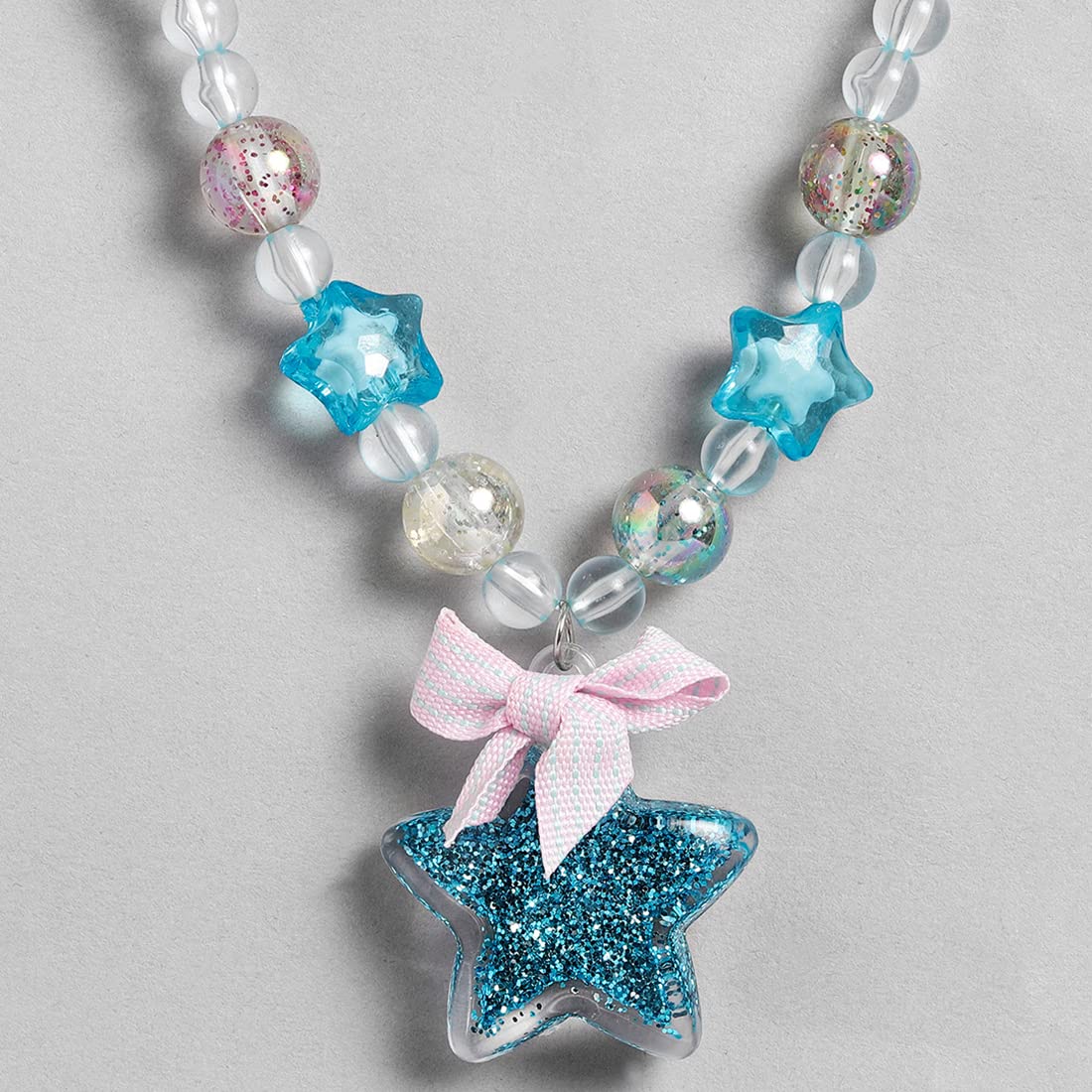 El Regalo 1 Pair Girls Kids Glittery Star Beads Princess Necklace & Bracelet Sets- Acrylic Star Beads Princess Necklace Bracelet Jewelry Set for Girls Kids (Blue Star)