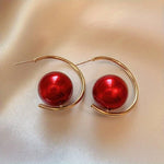 El Regalo Western Pearl Earrings- Delicate Glossy C Shaped Pearl Hoop Earring- Elegant Vintage Style Earrings for Girls & Women (Red Pearl)