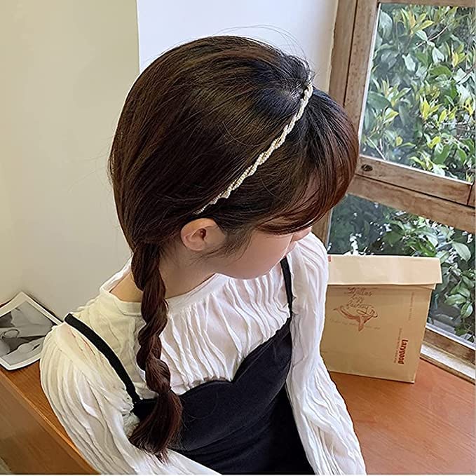 El Regalo Pearl Beads Decoration Hair Band Headband for Kids, Girls and Women | Bridal Party Pearls Hairbands (2 Layers Stylish Pearls Hairbands)