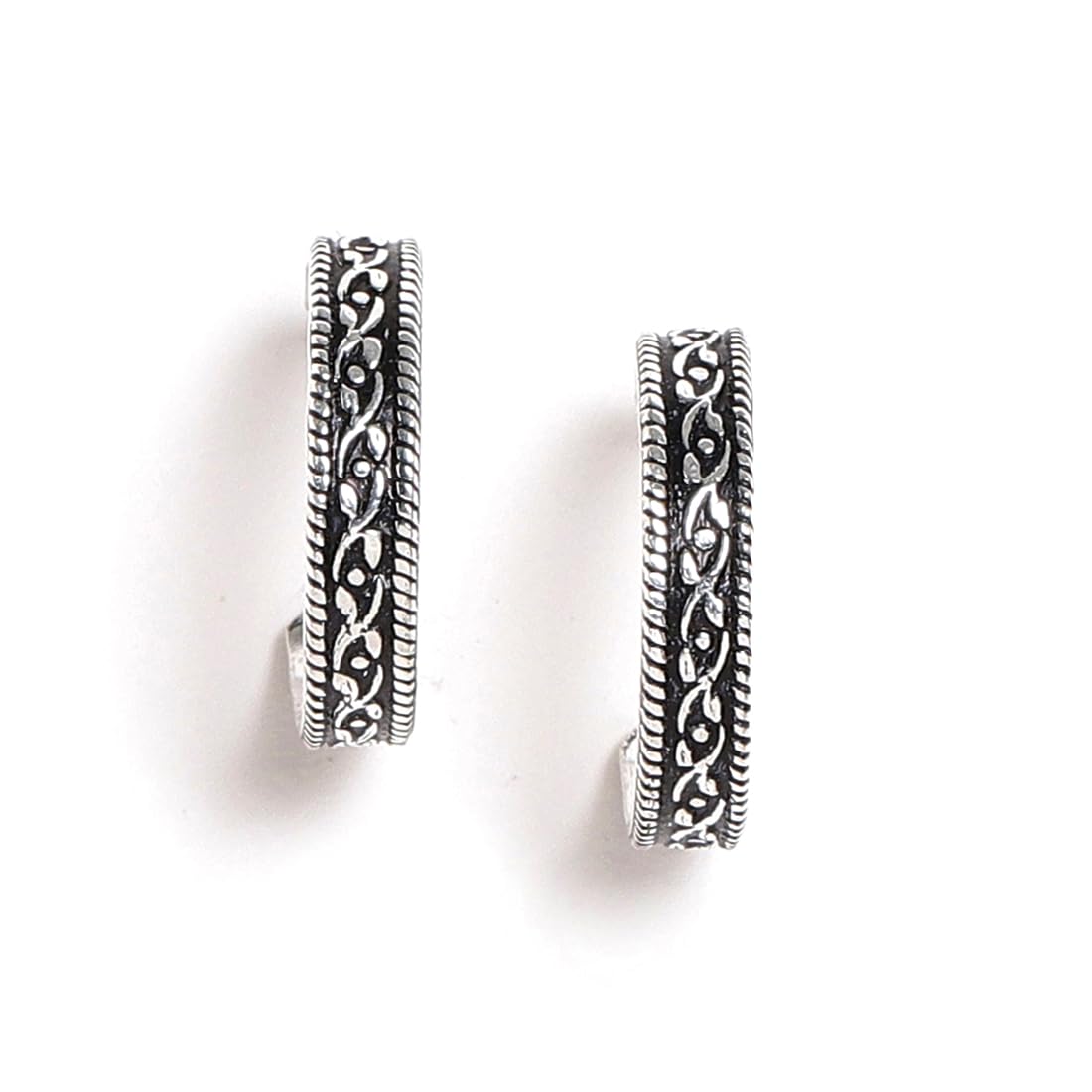 El Regalo 2 Pairs Tribal Oxidized Half Hoop Earrings, Huggie Earrings- Hammered Bohemian Oxidized German Silver Baali Earrings (Option-2)