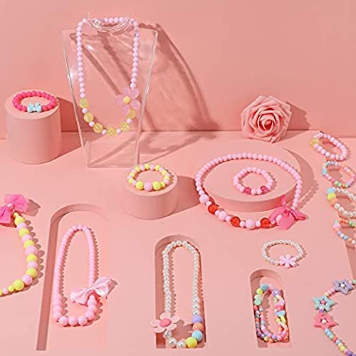 El Regalo Girls Necklace & Bracelet Jewelry Set For Kids Girls (Bow Beads)( Multicolor ) For Girl