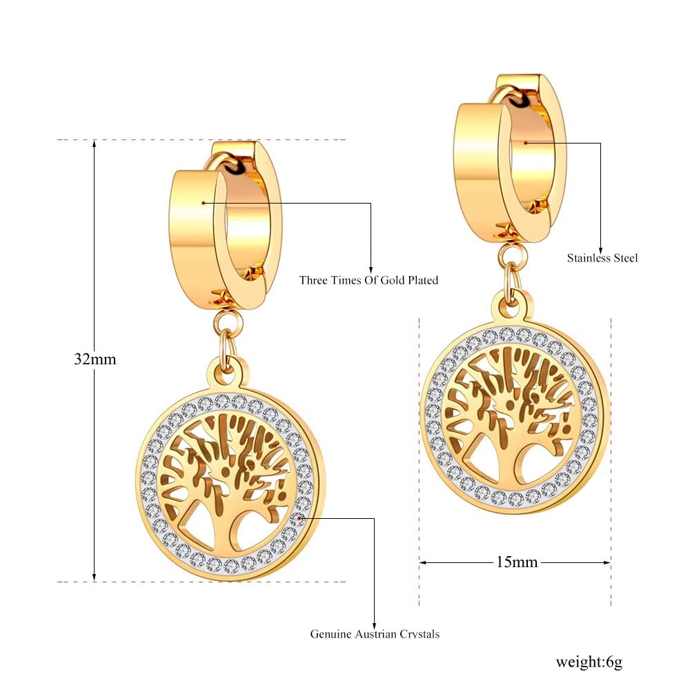 El Regalo Stainless Steel Ati Tarnish- NO RUST Earrings- Rose Gold Plated Stainless Steel Cute Stud Earrings for Women/Girls (Tree of Life Earrings)