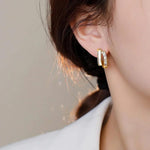 El Regalo Double Row C-Hoop Earrings for Women & Girls | Hypoallergenic Geometric Studs | Cubic Zirconia & Enamel/Shell Inlay | Elegant Daily, Office & Party Earrings Jewellery (White)