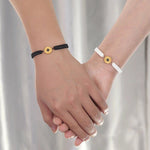 El Regalo 2 PCs Sunflower Daisy Bracelet - Adjustable Sunflower Bracelets for Best Friends/Besties - Sunflower Pinky Promise Bracelets for Kids Girls/Teens/Women (Black & White Sunflower Bracelet)