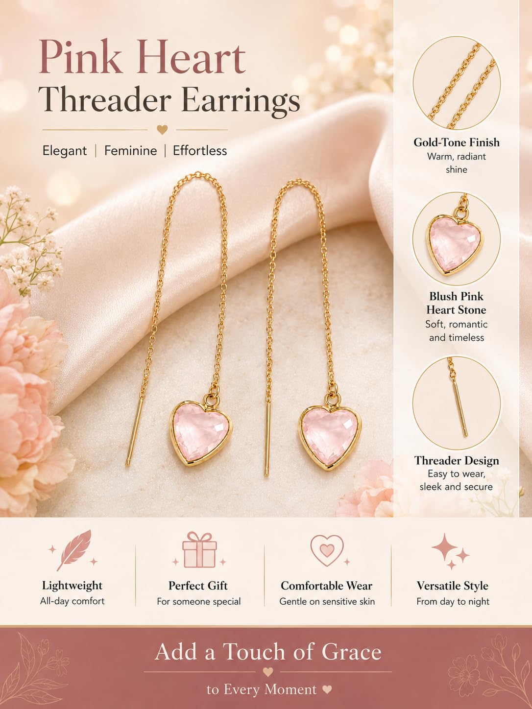 El Regalo Gorgeous Faceted Crystal Drop Threader Earrings for Girls & Women- Fancy, Delicate Sui Dhaga Threader Earrings (Pink)
